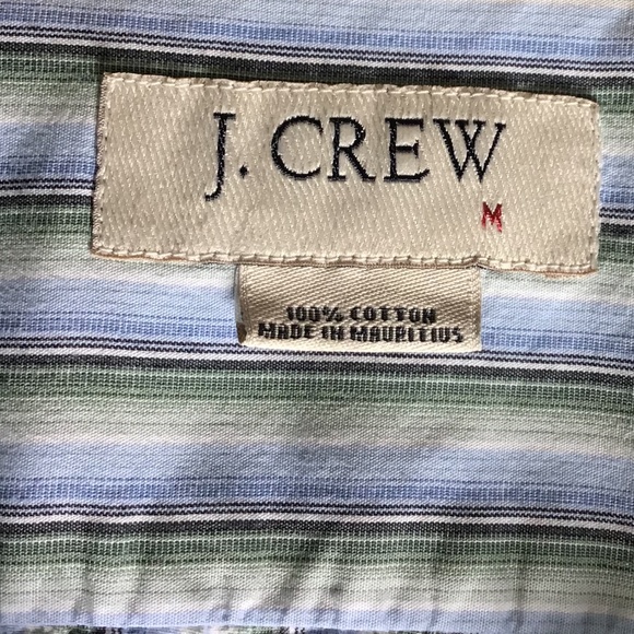 J. Crew Men's Short Sleeve Cotton Shirt Medium Blue Green Stripe - Picture 3 of 10